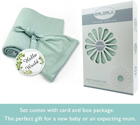OWLOWLA Swaddle Blanket and Hat Set, Newborn Swaddle Wrap Baby Receiving Blanket for Baby Boys Girls