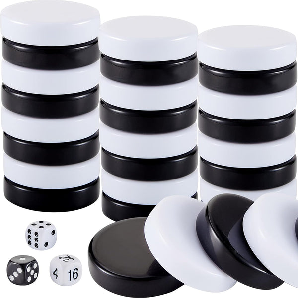 30 Pieces Backgammon Checkers 1.25 Inch Replacement Game Chips with 5 Dice and Drawstring Pouch for Checkers Supplies