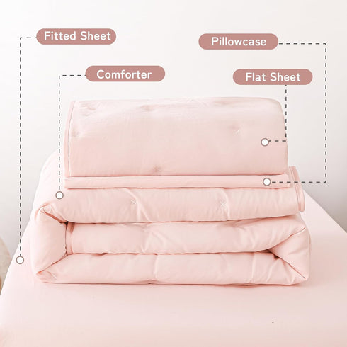 Sets 4 Pink Toddler Bedding for Girls, Pieces Bed-in-a-Bag for Toddler Girl, Soft Microfiber Lightweight Breathable