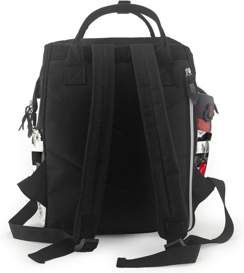 KLOPH Backpack Mommy Pack Diaper Bag Black White Stripes Red Rose Flowers Bag Multifunction Travel Maternity Baby