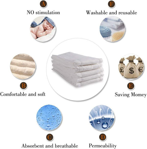 100% 6 (10-35 lbs)(6ply 6 Count 01) Fasoar Cotton Prefold Cloth Diapers - Unbleached Premium Cotton, Ply Baby Washable