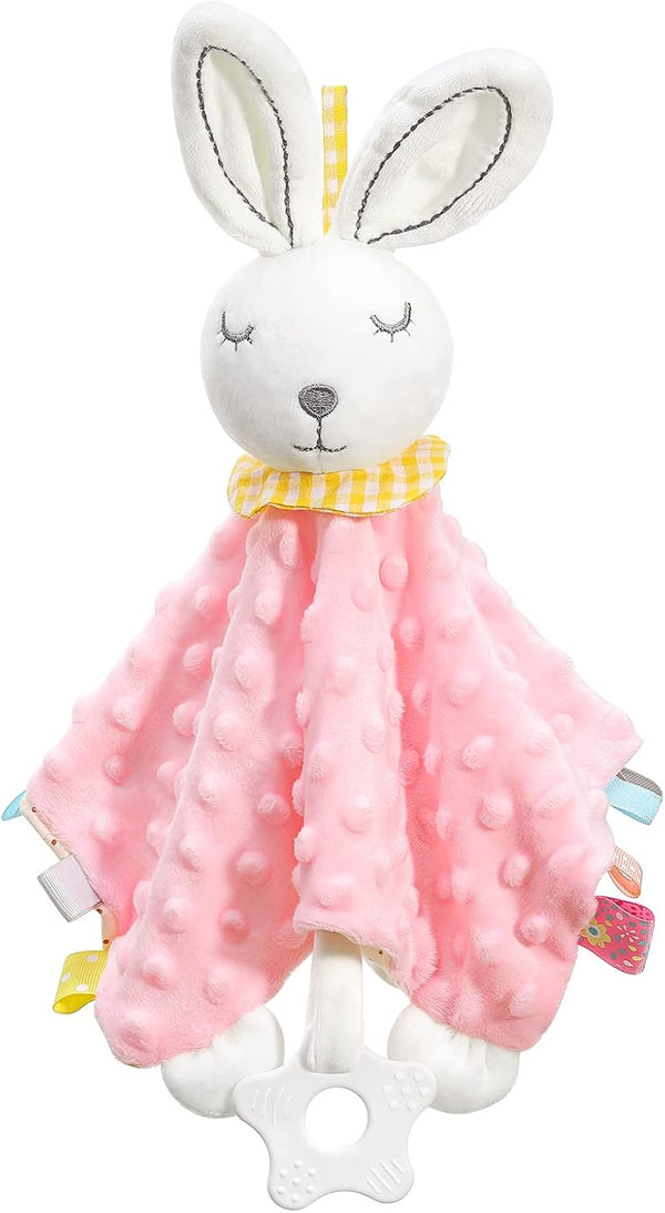Zooawa Loveys for Babies, Soft Stuffed Animal Bunny Lovey, Unisex Snuggle Blanket with Tags and Teether Bells