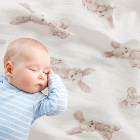 2 47"x 47" Little Jump Layers Muslin Cotton Baby Blankets - Bunny Toddler Quilt Crib Blanket - Gender Neutral Crib