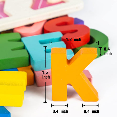 Alphabet Puzzle Wooden Puzzles for Toddlers 1-5 Years Old, ABC Shape Learning Toys with Board & Letter Blocks
