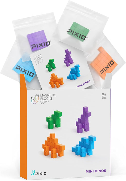 PIXIO Mini Dinos - 88 pcs Magnetic Blocks Building Toys in Pixel Art Style, Dinosaur Arts and Crafts Learning Toys