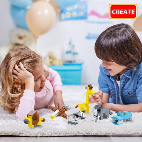 WODMAZ 24 Packs Set Safari Animal Building Blocks for Kids, Animal Building Toys for Birthday Party Favor Easter Egg