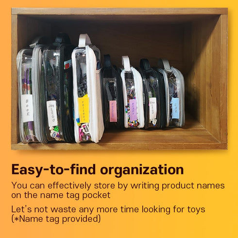 4 Packs Set, holay PVC Zippered Blocks Toy, Clay, Board game Storage Organizer Case (Name Tag, Manual Pocket) (White