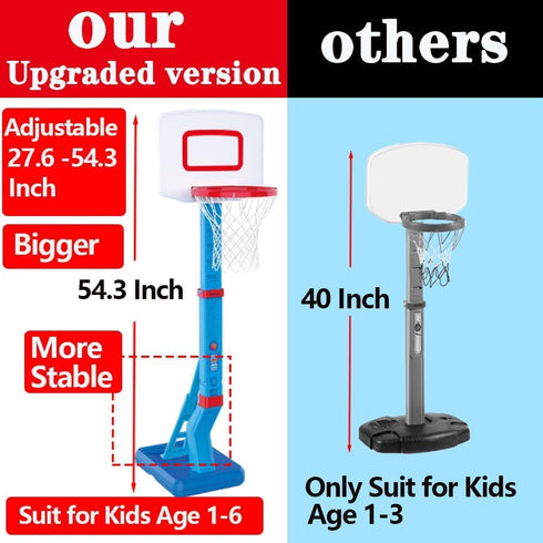 Toddler Basketball Hoop, Height Adjustable Indoor Outdoor Play Goal for Kids Age 3-8, Portable Poolside Basketball
