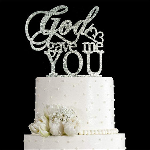 God Gave Me You Wedding Cake Topper for Wedding, Engagement, Marriage Party Decorations (Silver Glitter Acrylic)