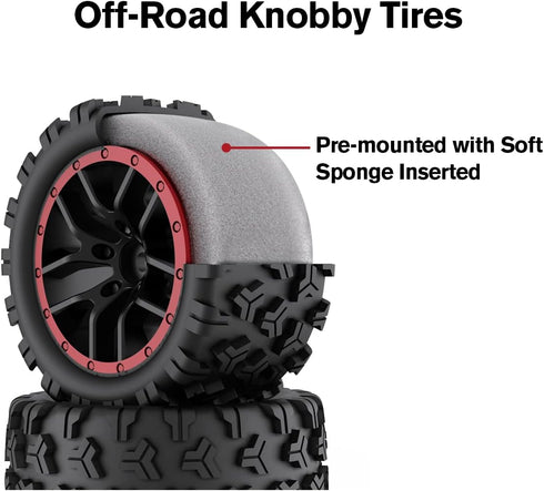 HAIBOXING RC Car Spare Parts, Truck Wheels Complete (Front/Rear) 2pcs, TPR Off-Road Knobby Tires for 18859A & 2021