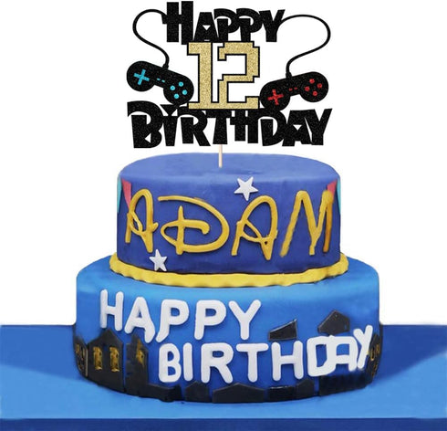 Video Game Happy 12th Birthday Cake Topper, 12 Year Old Boy and Kids Video Game Themed Birthday Decoration, Game