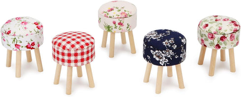 1:12 Dollhouse Stool Miniature Round Upholstered Scale Wooden Stool Ornament Dollhouse Furnishing Accessories Mini