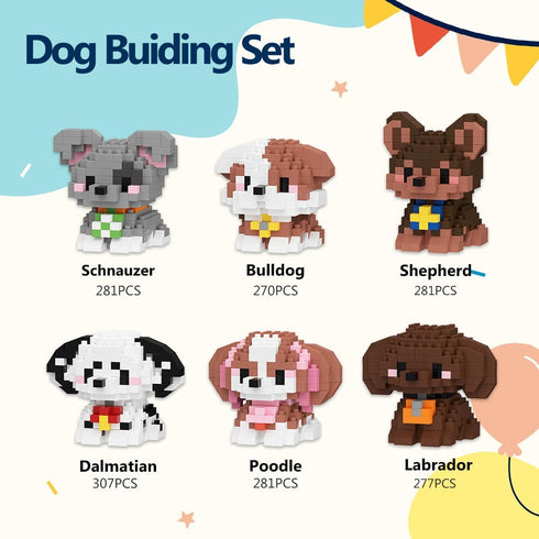 Set, 6 Pack 14+ HIGH GODO Dog Party Favors Building Mini Dogs Animal Building Blocks, Goodie Bag Stuffers, Dog Animals