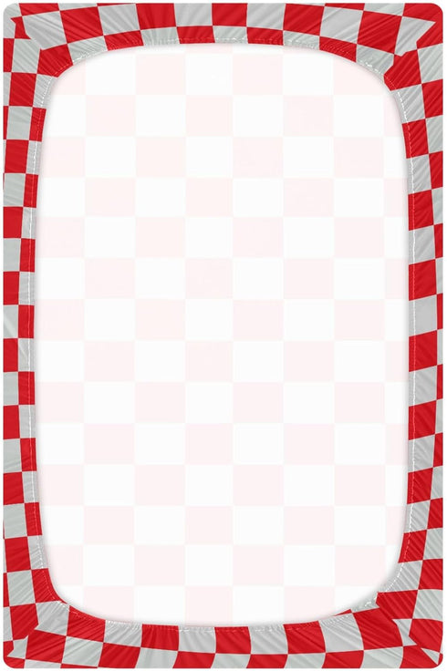 Pigsaly 27x39 Inch Crib Sheets Red Gray Checkered Baby Sheet for Standard Crib Mattress Boys Girls Toddler Bed Sheets