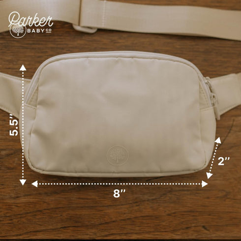 Pack Parker Baby Diaper Belt Bag - Portable Fanny Diaper Bag, Crossbody Bag for Moms - "Birch Belt Bag" - Cream