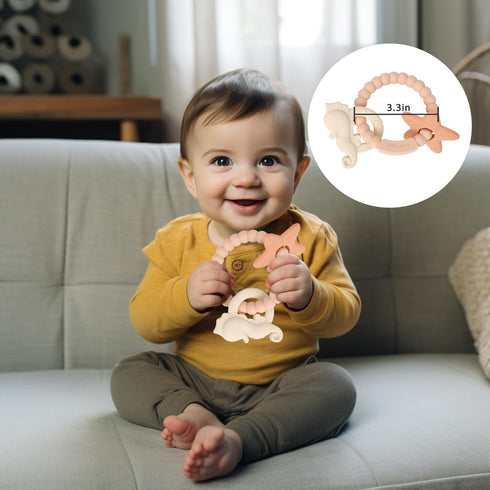 Silicone Teething Ring Toy, Baby Teether with Rattles, BPA Free Sensory Chew Toys for 3-12 Months, Great Gift