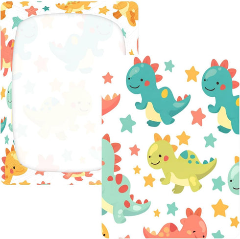 Bseiialft 52 28 Colorful Dinosaurs Stars Crib Sheets for Boys Girls Soft and Breathable Cotton Baby Sheets for Standard