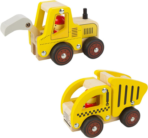 Wooden Push Car Toys for Infants, 2 Pcs Baby Vehicle Toys for 18 Months, Excavator + Truck