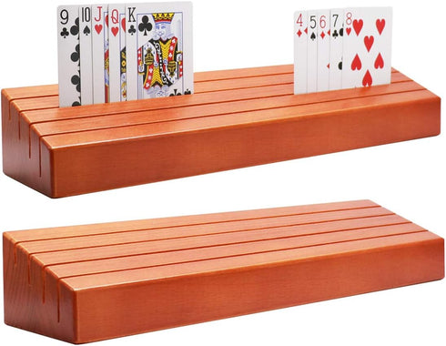 Exqline Wooden Playing Card Holder Set of 2 Solid Card Tray Rack