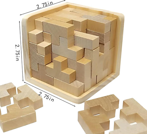 3D Wooden Brain Teaser Puzzle Cube - T-Shaped Jigsaw Logic Puzzle Game Educational Toy for Kids Adults