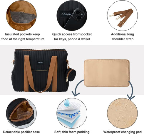 GOBABYMART Stylish Diaper Tote for Moms - Baby Hospital Bag with Insulated Pockets & Changing Pad