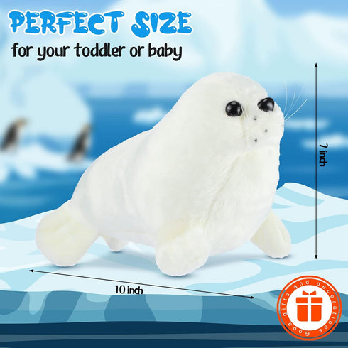 4 Pcs White Seal Stuffed Animal Plush - Cute Chubby Seal Toy Dolls, 10 Inch Gifts for Boys Girls Babies Toddlers