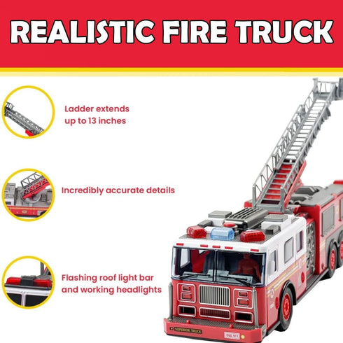14" Liberty Imports RC Fire Truck - Big Remote Control Toy Fire Truck - Rescue Fire Engine with Flashing Lights