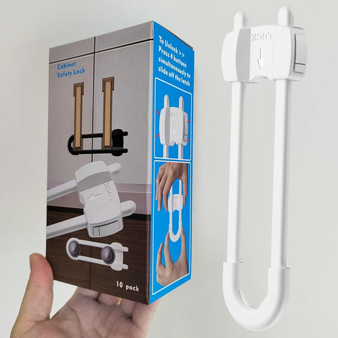 Adjustable U Shaped Child Safety Cabinet Locks for Babies, Baby Proofing Cabinets (10 Pack White)