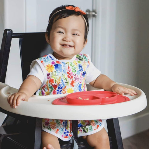 BapronBaby Rainbow Watercolor Floral Bapron - No Neck Tie Bib for Baby & Toddler, Soft Waterproof, Machine Washable