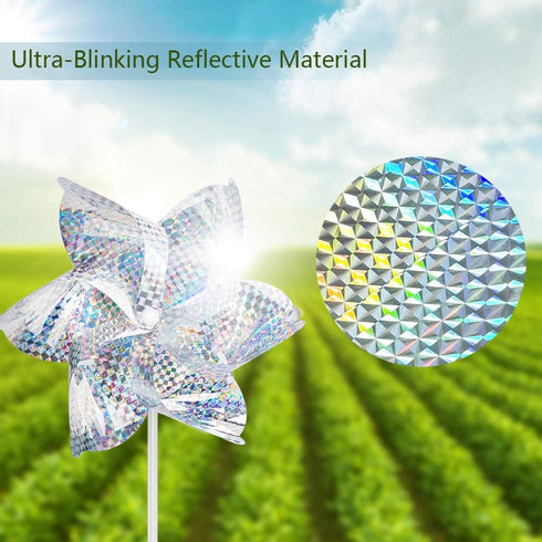 SUNPRO Reflective Pinwheels, 10-Pack Extra Sparkly Pinwheels for Garden Decor, Scare Birds Away from Yard