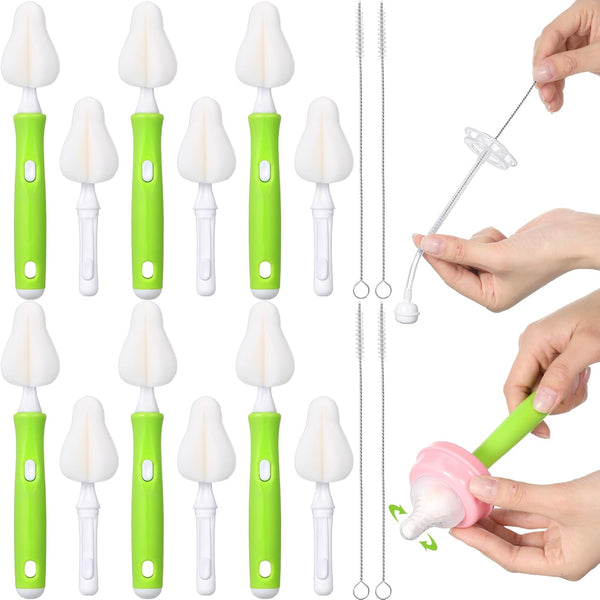 22 Pcs Sponge Bottle Nipple Brushes Set, Includes 12 Pcs Bottle Sponge Brush Heads and 6 Interchangeable Nipple Brushes