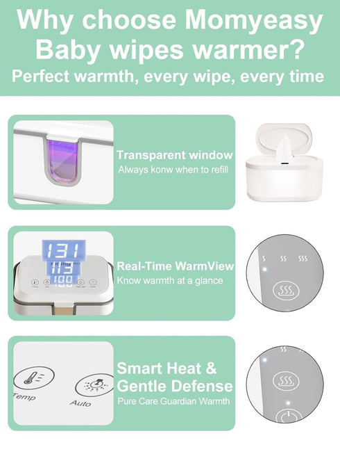 3 MOMYEASY Baby Wipe Warmer, Large Capacity Wipes Dispenser with Temperature Modes, Even Heating Diaper Wipe Warmer