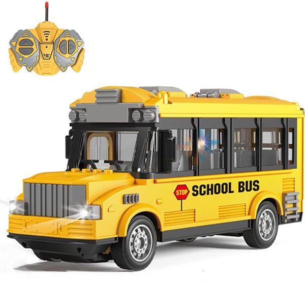 RC School Bus - Remote Control Car with LED Lights, Classic Baby Bus Toy for Ages 3-6