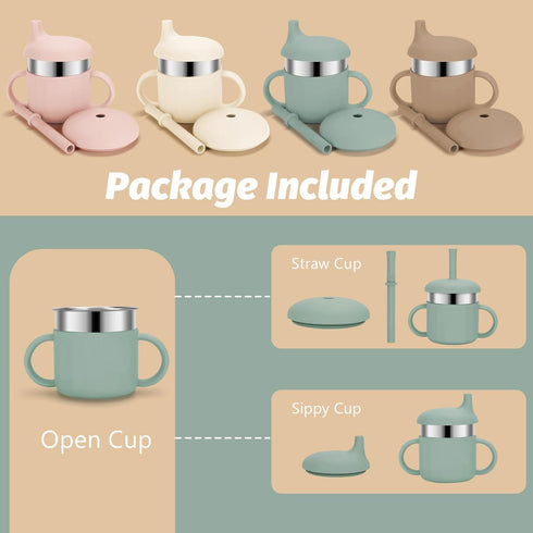 7.4 Oz 3 6-12 1-3 4 Baby Sippy Cups, Stages Training Cup, Straw Cup for Infants Toddlers Month and Kids Year, Stainless