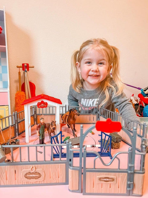 Horse Stable Playset, Horse Toys Set with Rider, Farm Animal Figurines for Kids 3-10, Christmas Birthday Gifts