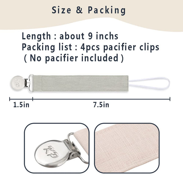 Pacifier Clip for Boys and Girls, 4 Pack Fabric Leash Binky Holder with Clip, Unisex Baby Shower Birthday Set