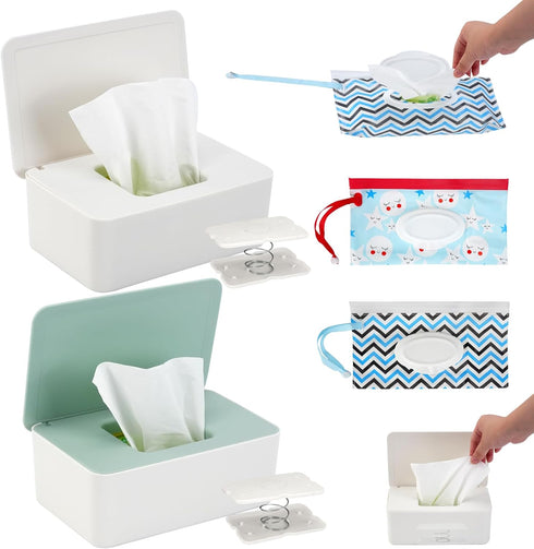 BEIZMHBO 6PCS Set, 2 2 2 Diaper Wipes Dispenser Refillable Baby Wipe Containers with Travel Wet Wipe Pouch & Spring