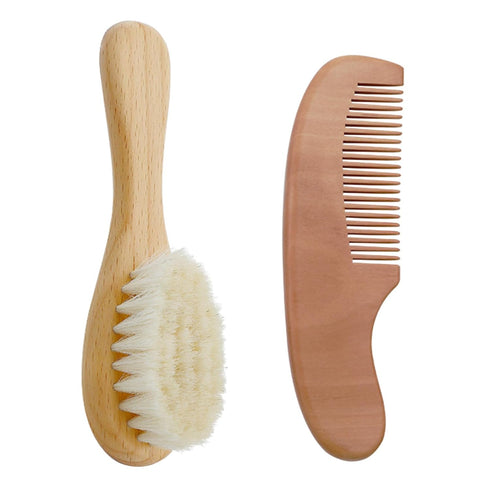 Sxett Infant Hair Brush Portable Wooden Handle Hair Brushes Caps Hair Comb Bath