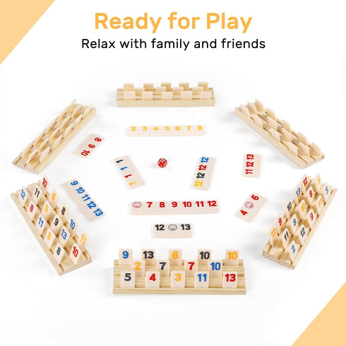 Rummy 6 6 160 Rummy Set Rummy Set 6 Cube Player Edition with Wooden Racks/Trays, Large Numbers Tiles with Zippered