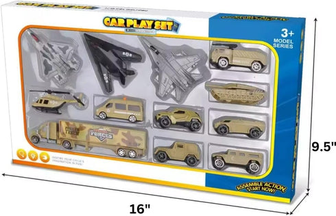 12 PCS Military Plastic Army Men Vehicles Toy Playset, Includes Stealth Bomber, Tanks, Helicopter