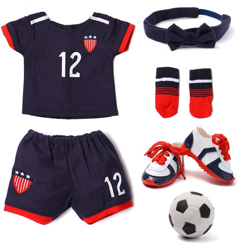 18-inch Girl Doll Clothes Accessories - Team USA 6 Piece Soccer Uniform with Headband, Shirt, Shorts, Socks