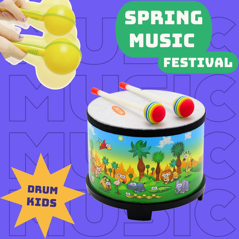 8-inch 2 Crafteem Floor Tom Drum for Kids Percussion Instrument Music Drum with Mallets and Color Maracas for Baby