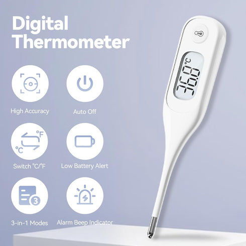 Berrcom Digital Oral Thermometer for Adults and Kids, Medical Thermometer for Fever 10 Second Reading Rectum Armpit Thermometer with Fever Alarm
