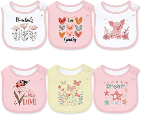Maiwa 6 Pack Cotton Baby Bibs for Girls Boys with Waterproof layer
