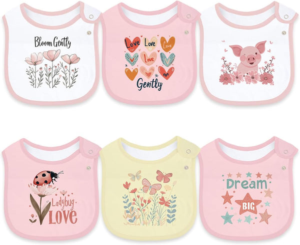 Maiwa 6 Pack Cotton Baby Bibs for Girls Boys with Waterproof layer