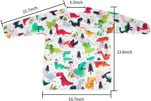 Kids Art Smocks 2 Pack, Dinosaur Painting Apron for Children, Waterproof Artist Smock with Long Sleeve and Pockets