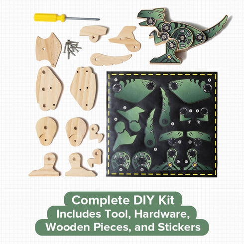 Little Jupiter DIY Wooden Kit with Stickers - Dinosaur Toys for Kids 7-12 Yrs, Wood Crafts for Kids (T-Rex)