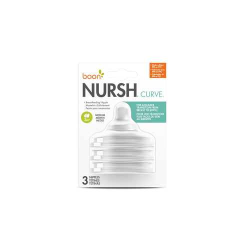 3 Count Boon Nursh Curve Silicone Baby Bottle Nipples - Food-Grade Silicone Bottle Nipples Medium Flow Nipples for Baby