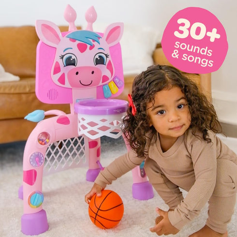 Move2Play, 30+ 1, 2, 3+ 6, 12, 18, 24+ Giraffe Basketball Hoop & Soccer Goal Activity Center | Sounds & Lights | Year