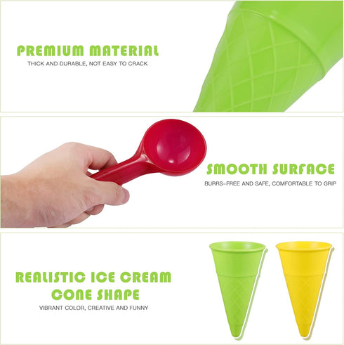 Kisangel 10pcs Plastic Ice Cream Cones, Kids Ice Cream Scoop Set for Outdoor Beach Sand Play Toys